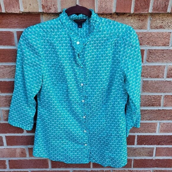 Banana Republic Tops - Banana Republic Ruffle Edge Button Up Shirt Women's Size Medium Overall Print